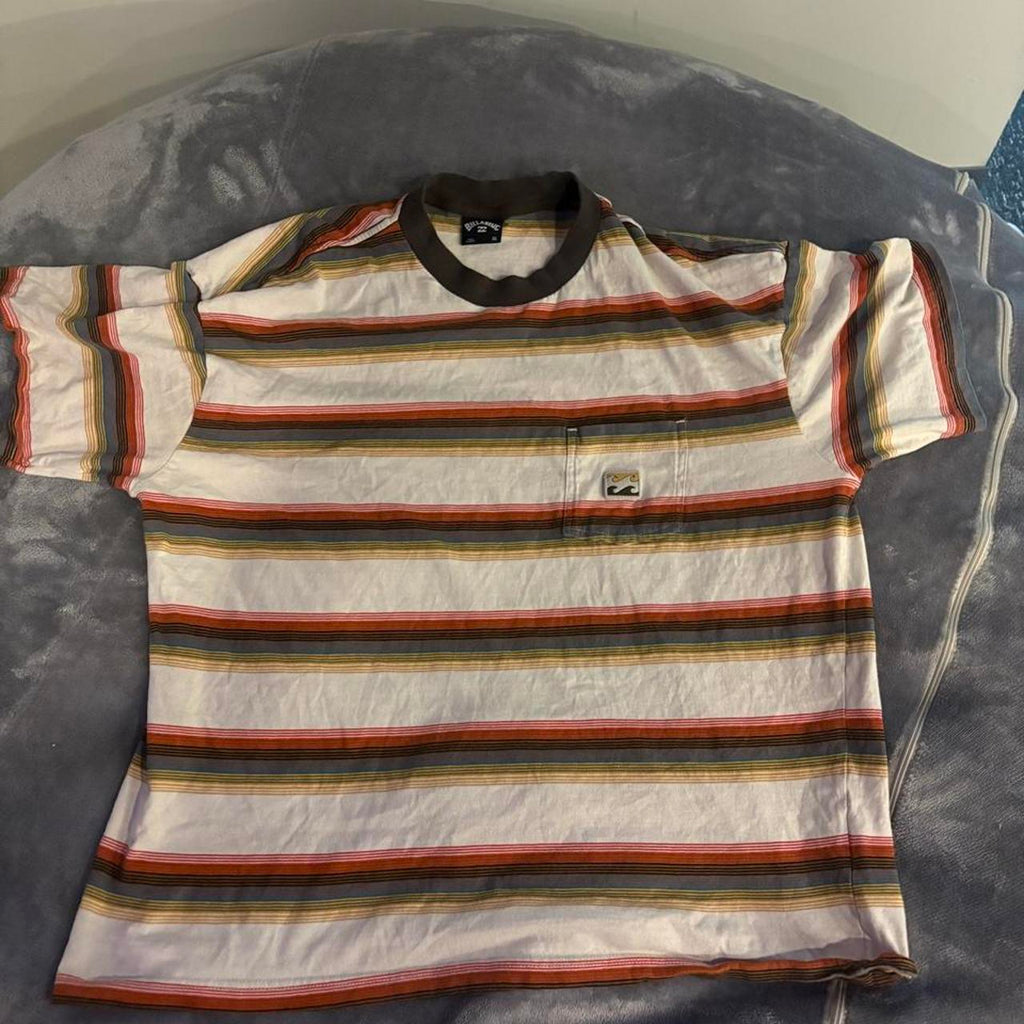 Billabong horizontal striped pocket tee with orange