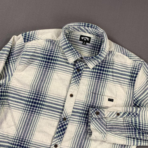 Billabong Shirt Men L Blue Cream Plaid Flannel Long