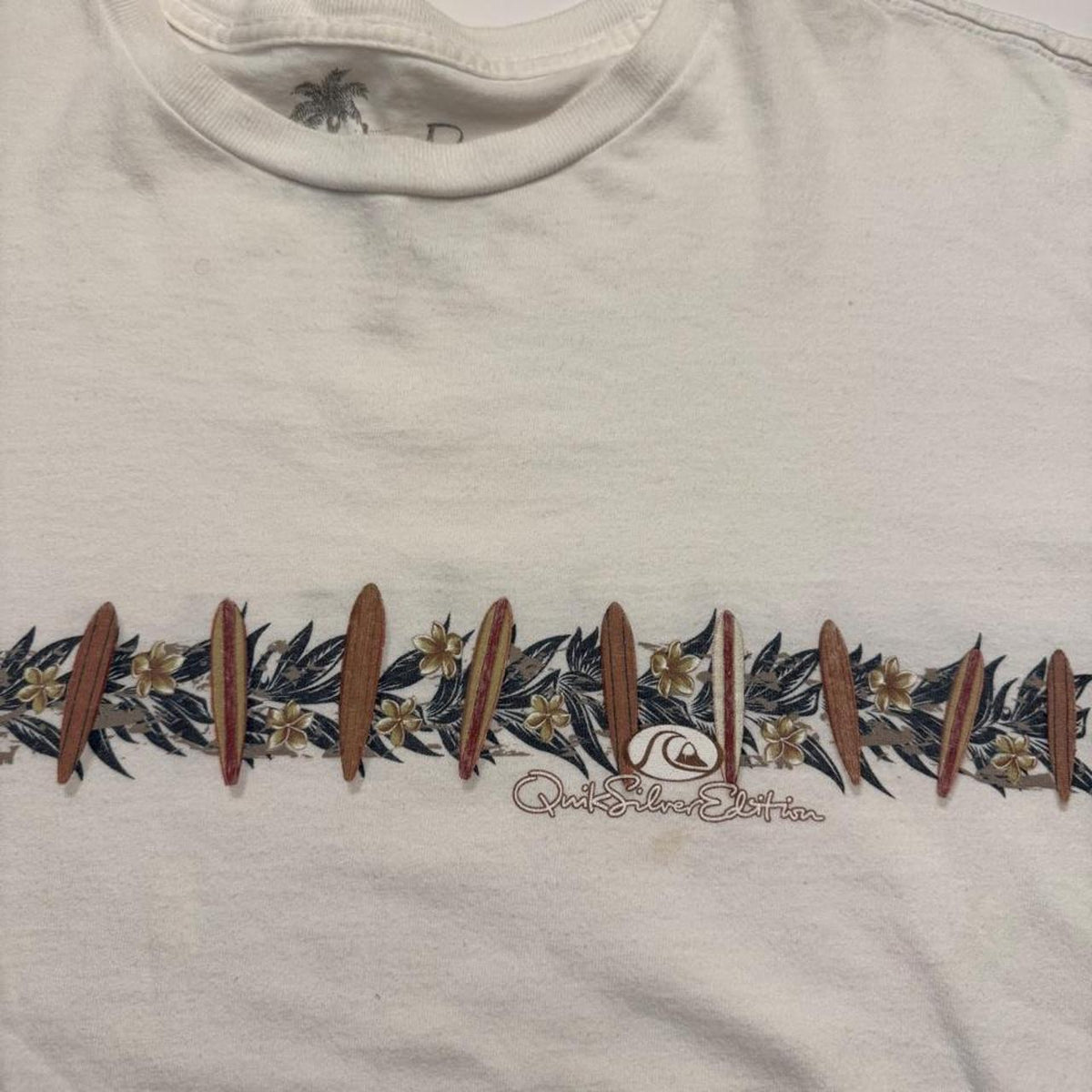 Quiksilver surf tee with graphic of a row of, view 2