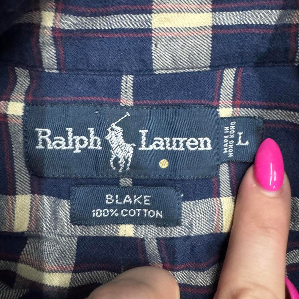 Polo Ralph Lauren Plaid Button Down Shirt Navy Blue, view 3
