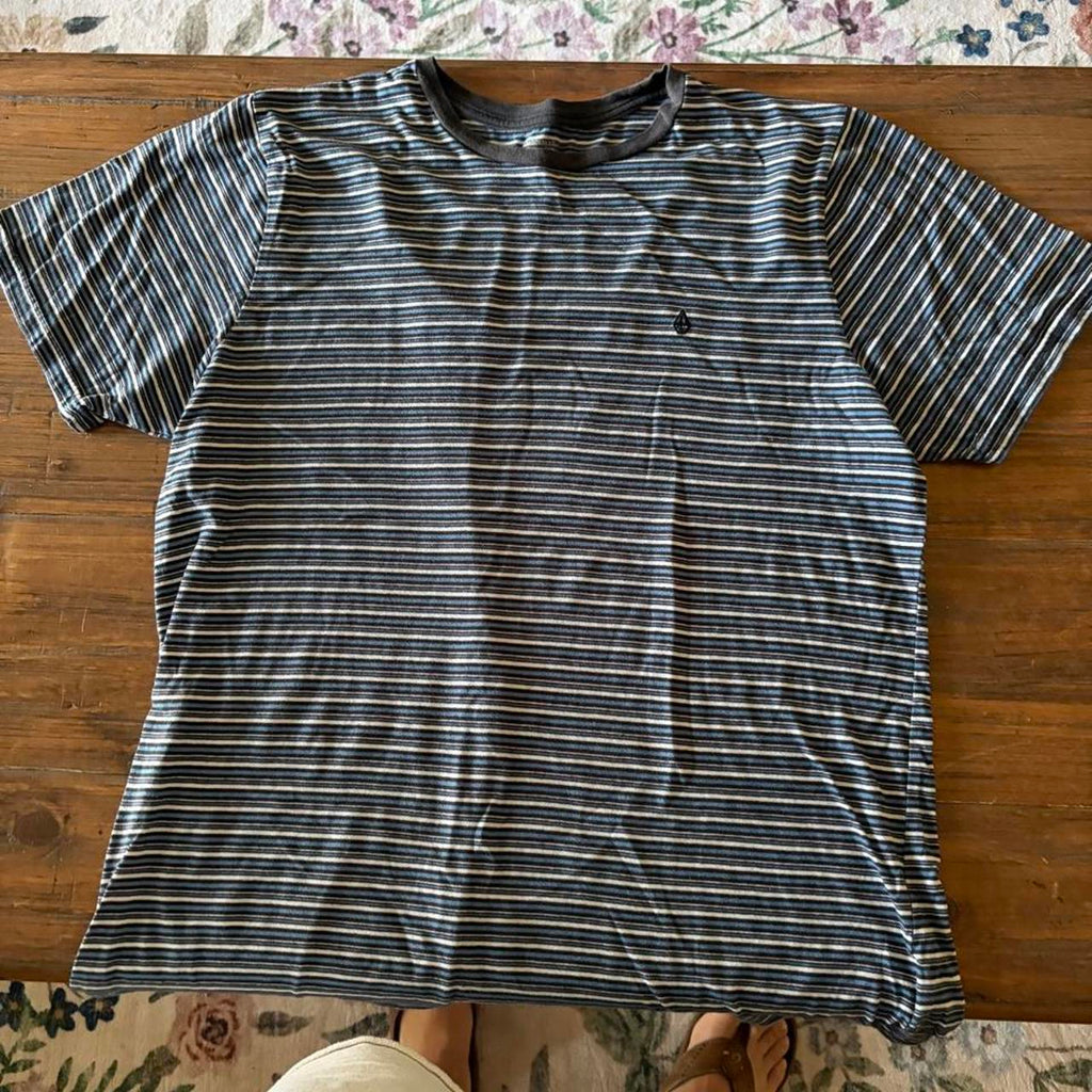 Volcom black, white and royal blue striped cotton &amp;