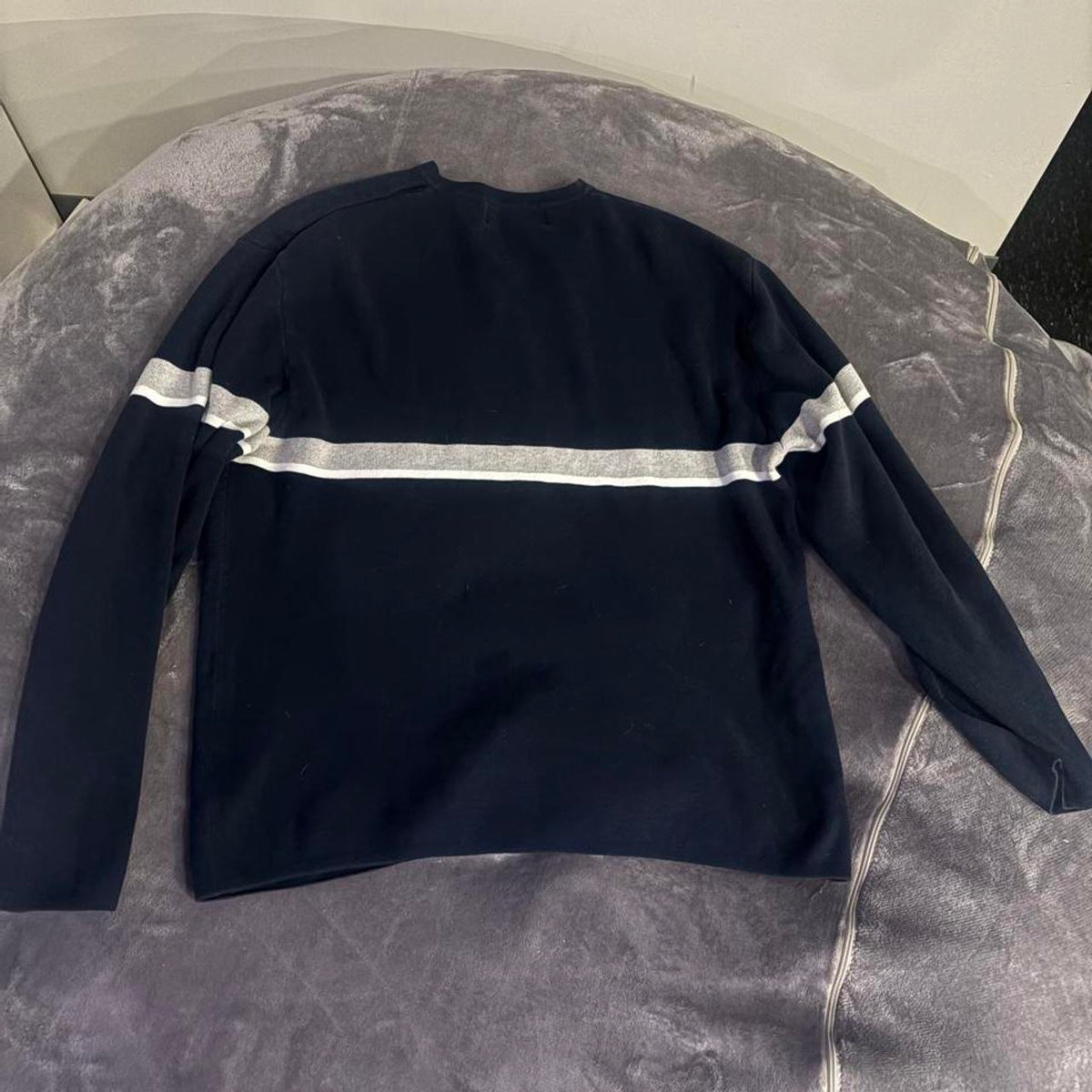 Quiksilver Quicksilver navy blue cotton sweater with white, view 2