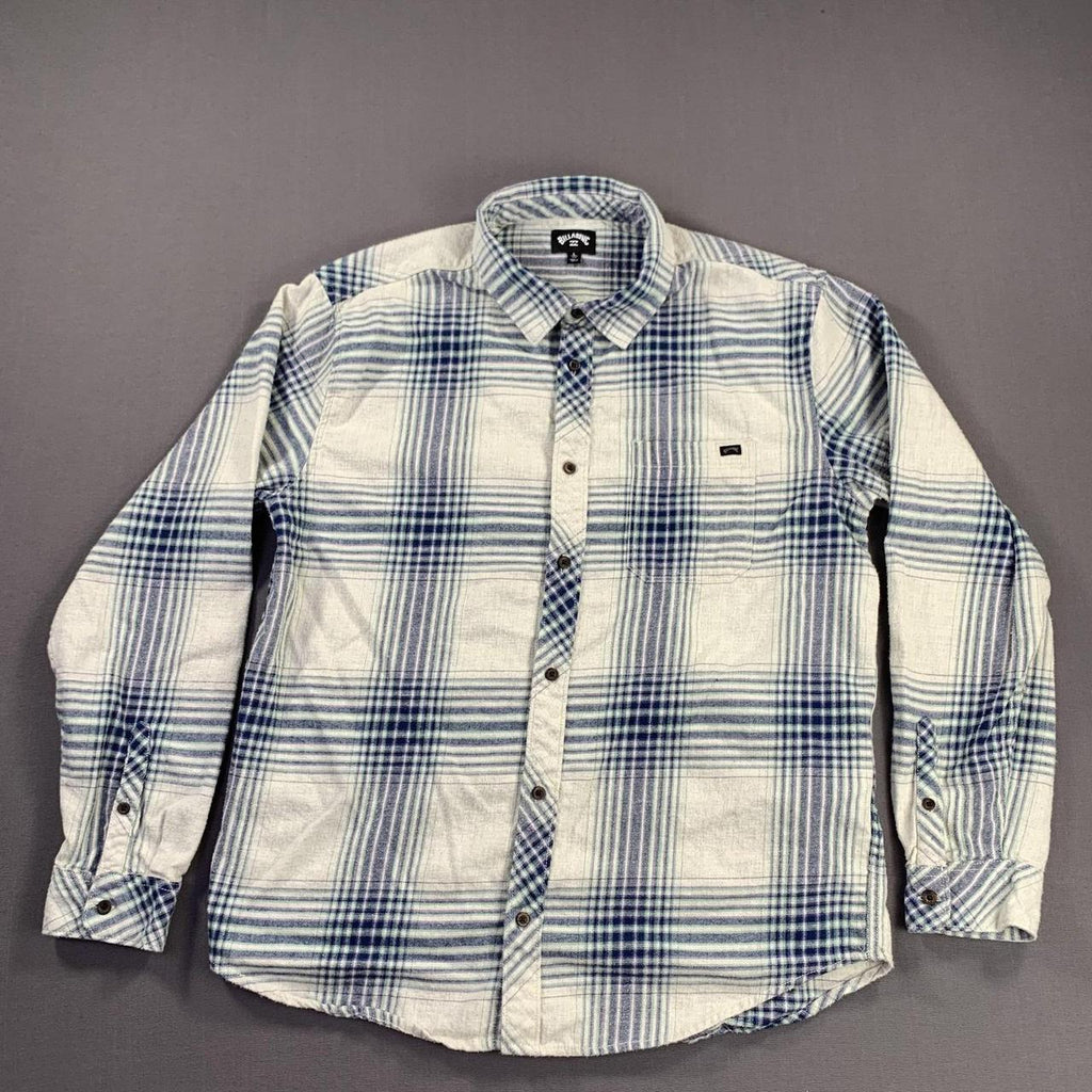 Billabong Shirt Men L Blue Cream Plaid Flannel Long, view 2