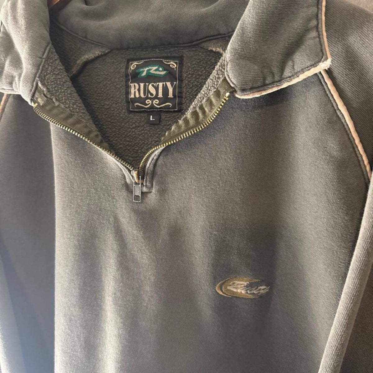 Rusty grey quarter zip sweatshirt, view 3